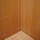 Mid century modern green orange white bathroom shower tile 12