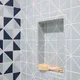 Eclectic bathroom shower triangle blue tile 13