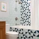 Eclectic bathroom shower triangle blue tile 2