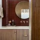 Modern maroon red subway rectangle glass tile bathroom backsplash