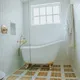 2020 img hi res rights residential influencer claire thomas bathroom tile floor wall shower 3x3 checkered straight set sugar calcite saffron haystack FC335987