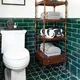 Traditional green rectangle subway bathroom floor backsplash shower tile