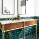 Traditional green rectangle subway bathroom floor backsplash shower tile 2